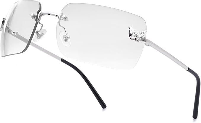 knliwkm Rimless Rectangle Y2k Sunglasses for Women Men Cute Small Clear Frameless Tinted Lens 200... | Amazon (US)