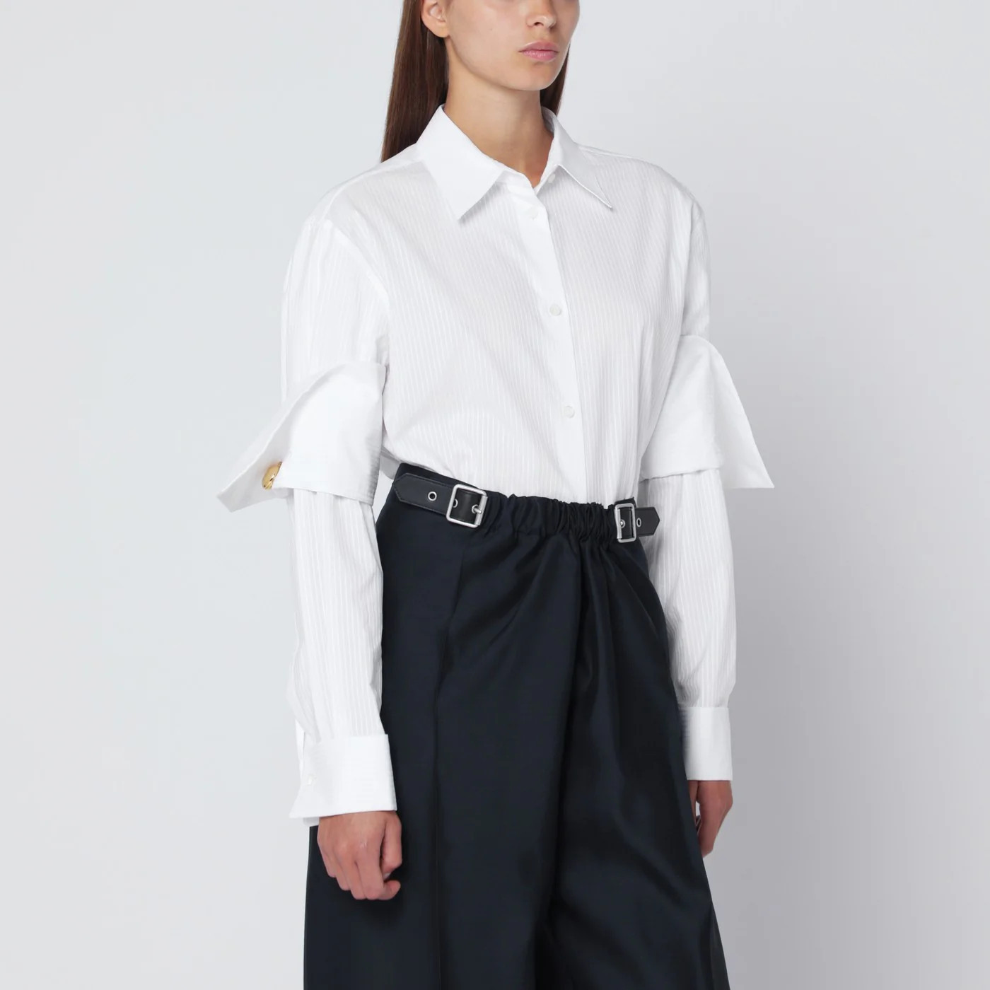 White shirt with double-layer cuffed sleeves | The Double F