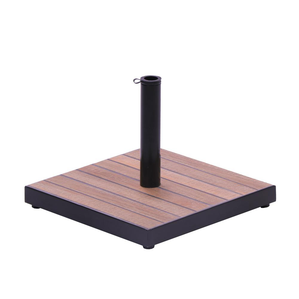 Plantation Patterns Tile Square Patio Umbrella Base in Aged Teak | The Home Depot