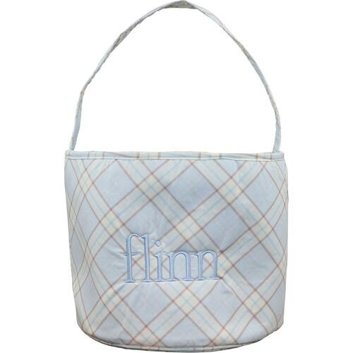 Blue And Khaki Plaid Easter Basket - Shipping Late March | Cecil and Lou