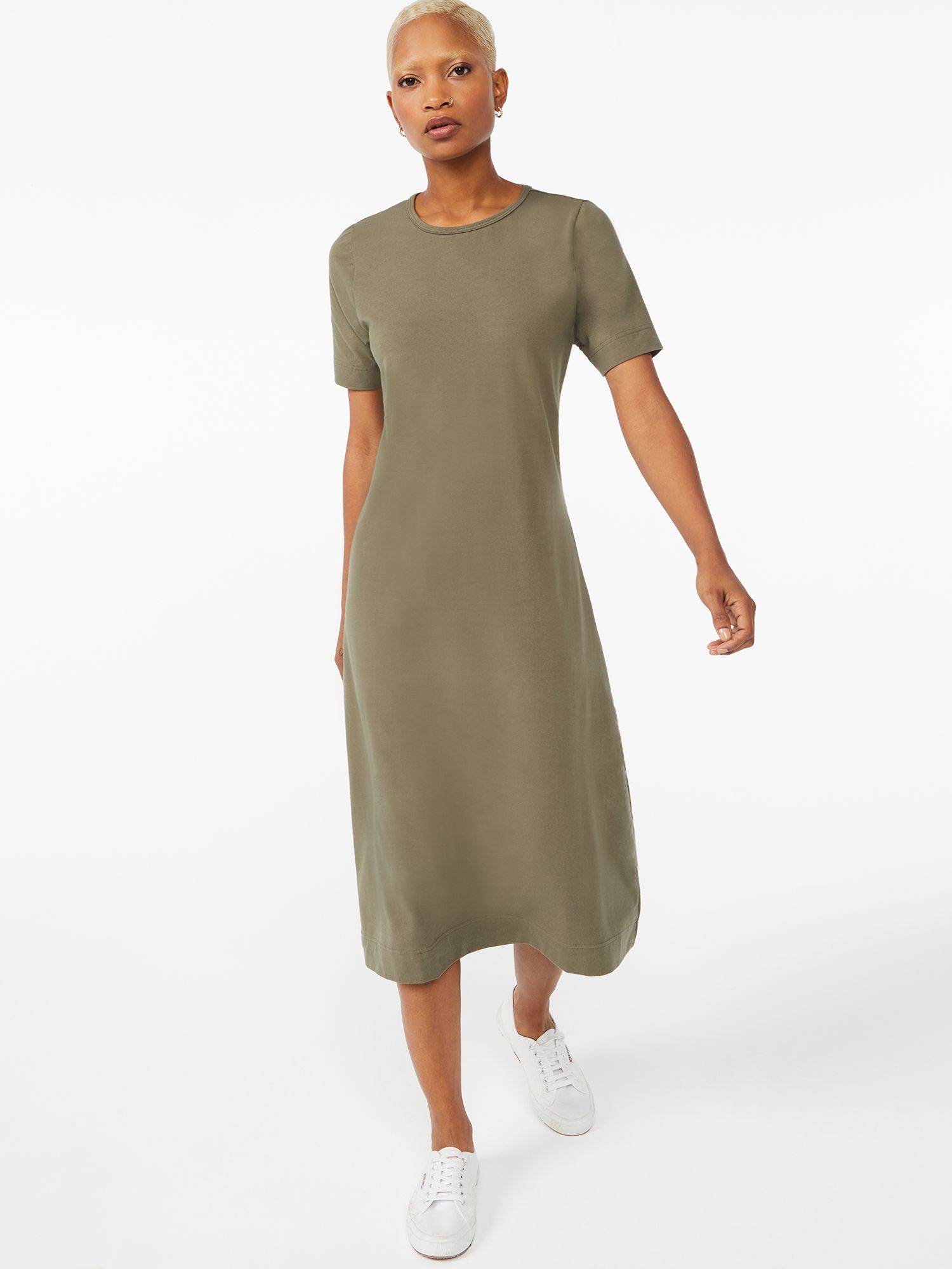 Free Assembly Women's Fit And Flare Midi T-Shirt Dress - Walmart.com | Walmart (US)