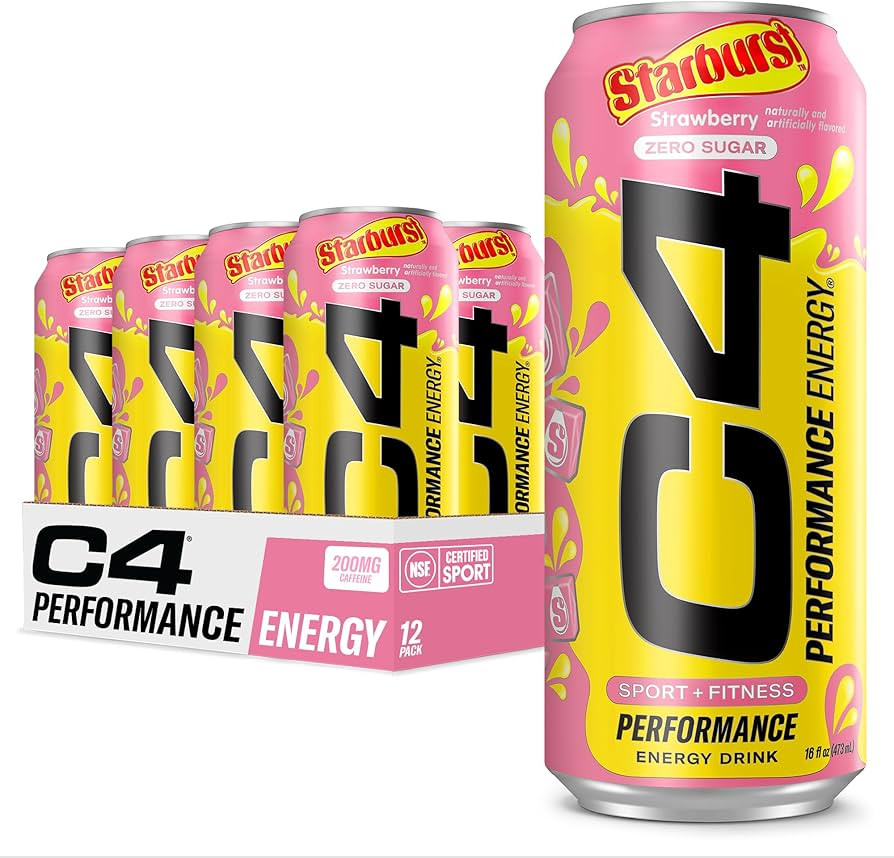 C4 Performance Energy Drink, STARBURST™ Strawberry, Sugar Free Pre Workout Carbonated Drink wit... | Amazon (US)
