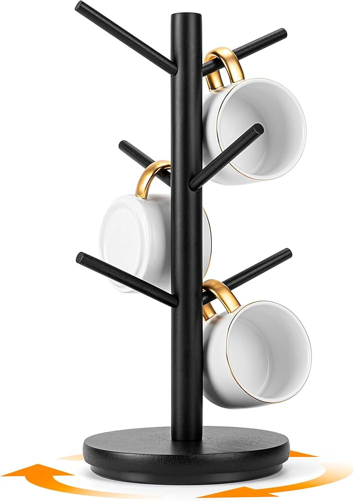 MyLifeUNIT Mug Holder Tree, 360° Rotated Coffee Cup Holder with 6 Hooks, Wooden Coffee Mug Holde... | Amazon (US)