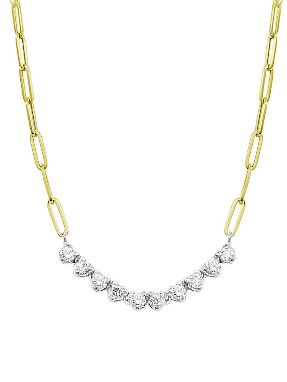 Mini Riviera 14K Gold & Diamond Paperclip Necklace | Saks Fifth Avenue