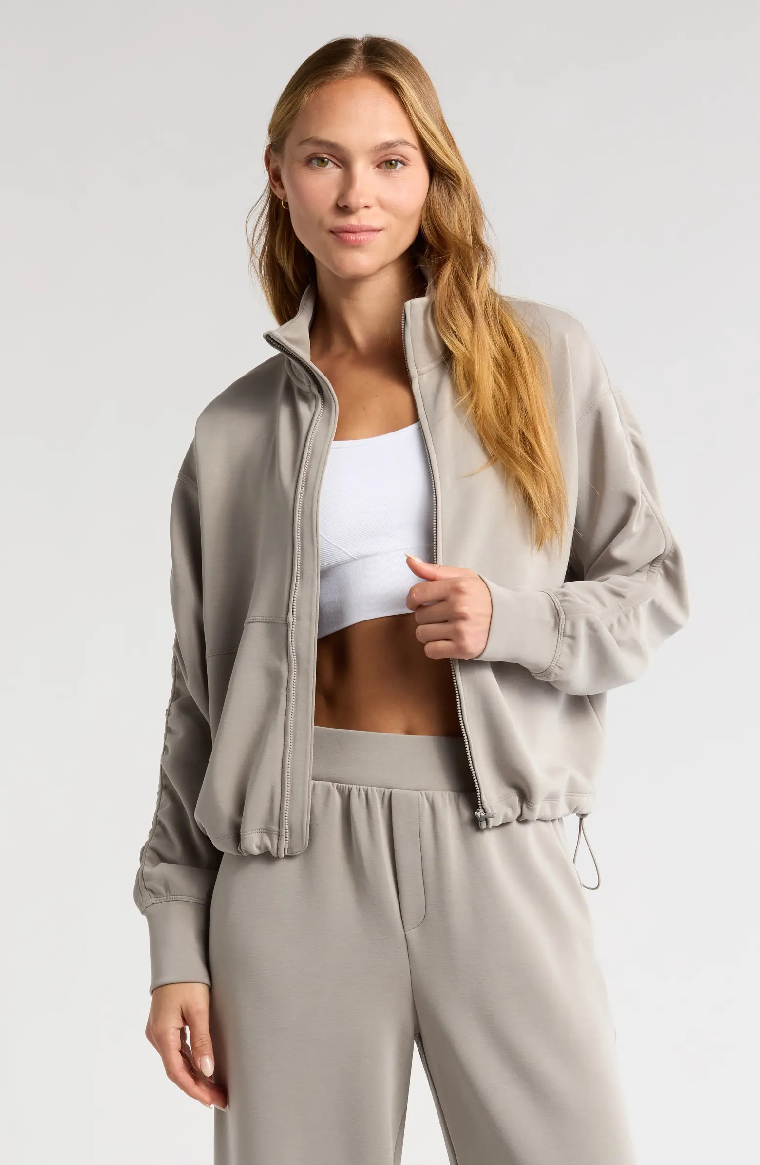 Ultrasoft Ruched Sleeve Front Zip Jacket | Nordstrom