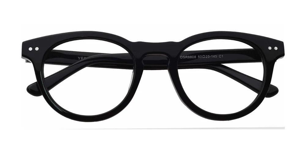 Black Horn-Rimmed Geek-Chic Acetate Round Blue Light Glasses | Yesglasses
