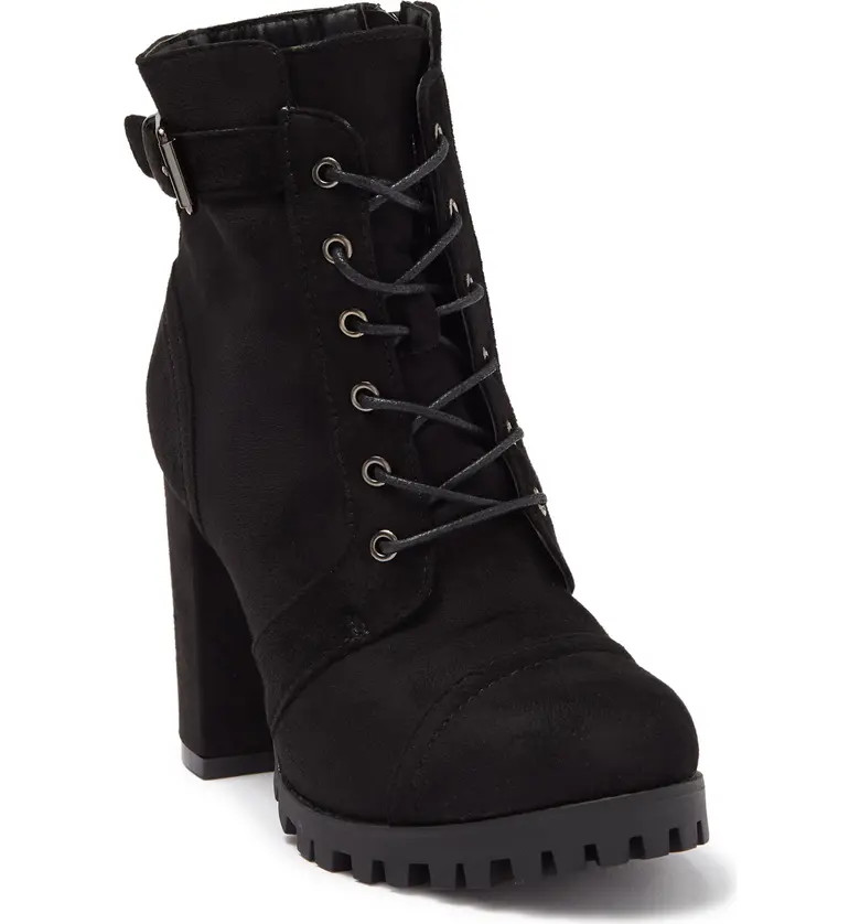 Suede Lace-Up Block Heel Bootie | Nordstrom Rack