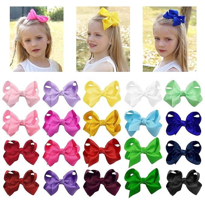 CN 20pcs 4" Hair Bows for Toddler Girls, Grosgrain Ribbon Pigtail Bows Alligator Clips Hair Acces... | Amazon (US)