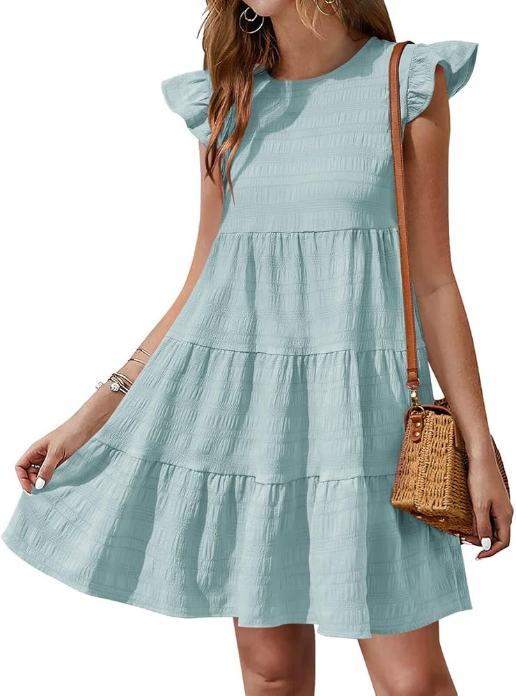 Yousify Summer Dresses for Women 2026 Ruffle Sleeve Mini Babydoll Dress Beach Casual Loose Flowy ... | Amazon (US)