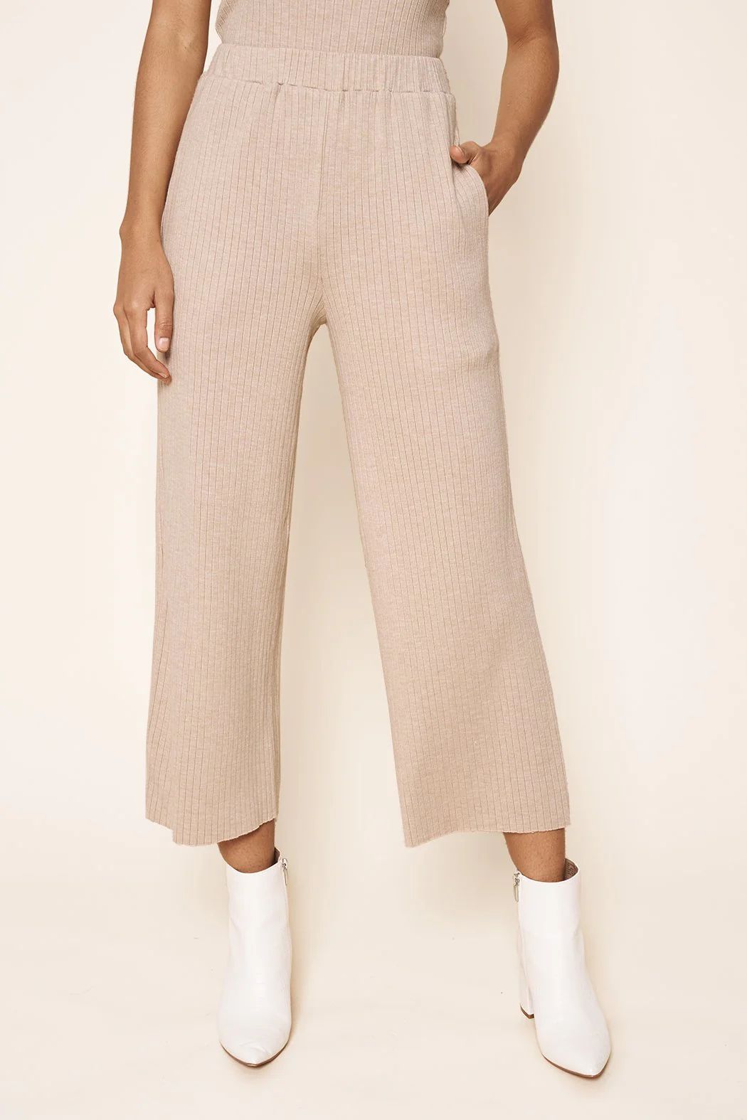 Provence Ribbed Knit Cropped Wide Leg Pants | Sugarlips