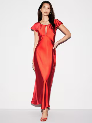 The Occasion by Old Navy Flutter-Sleeve Keyhole Satin Maxi Dress | Old Navy (US)