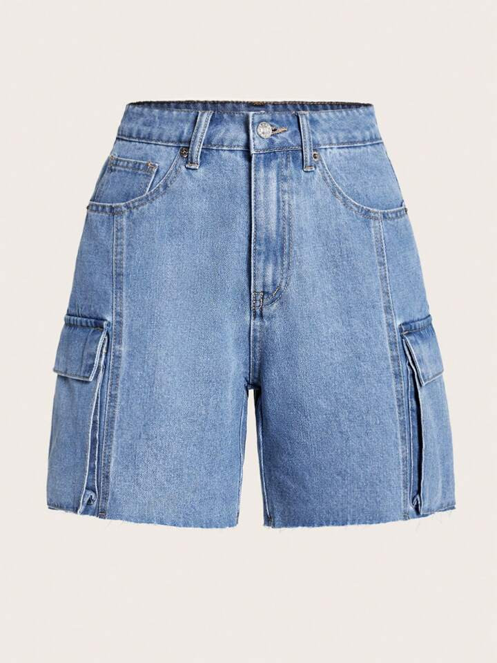 SHEIN EZwear Flap Pocket Side Denim Shorts | SHEIN USA | SHEIN