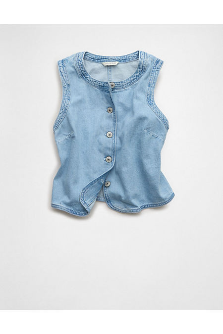 AE High-Neck Denim Vest Women's Light Wash XS | American Eagle Outfitters (US & CA)