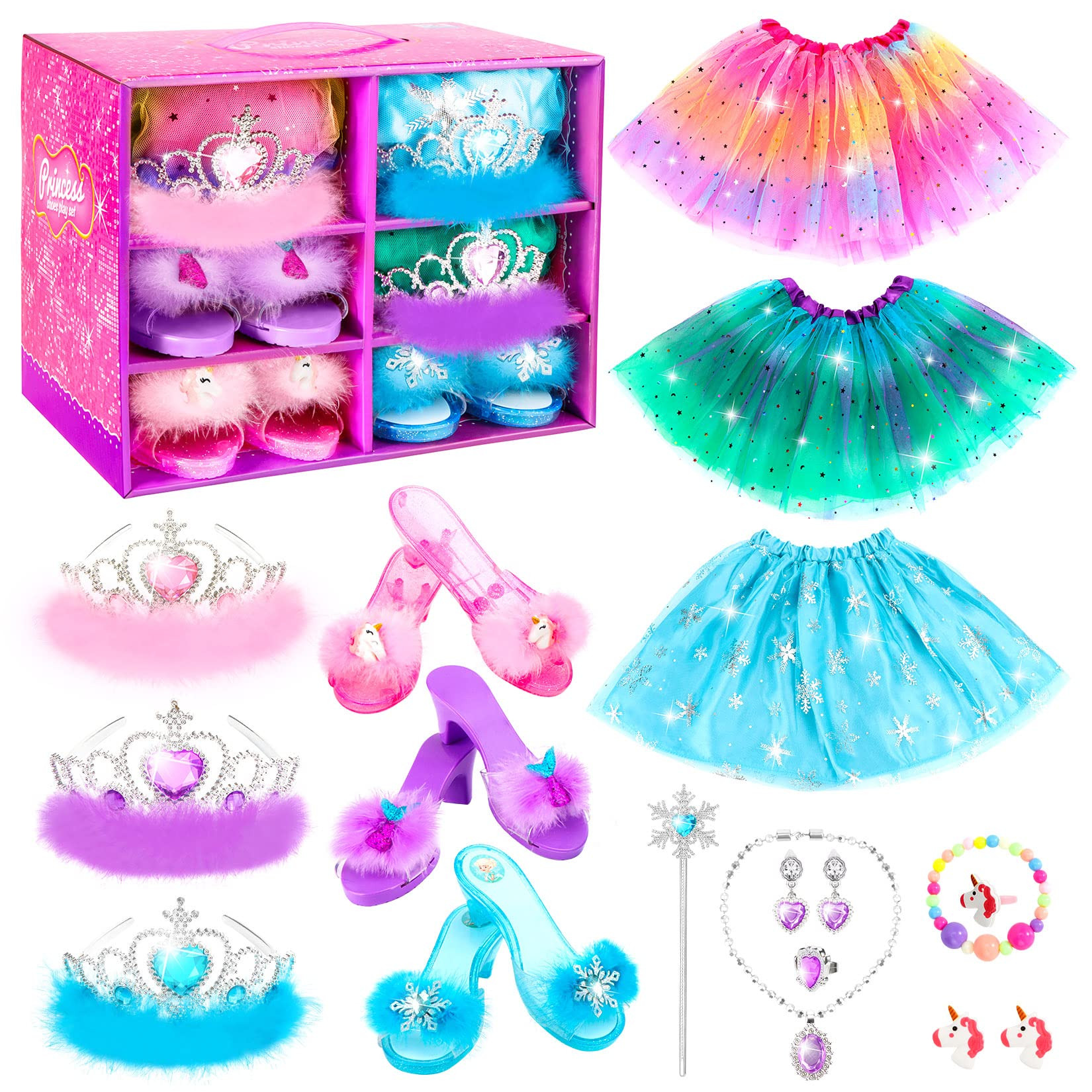 Princess Dress Up Shoes Set, Girls Dress Up Toys Toddler Jewelry Boutique Kit, 3 Themes of Unicor... | Amazon (US)