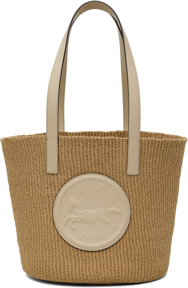 Chloé - Beige & Off-White Large Horse Medal Basket Tote | SSENSE