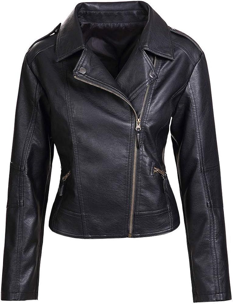 Artfasion Womens Slim Tailoring Faux Leather PU Short Jacket Coat Moto Biker Jacket | Amazon (US)