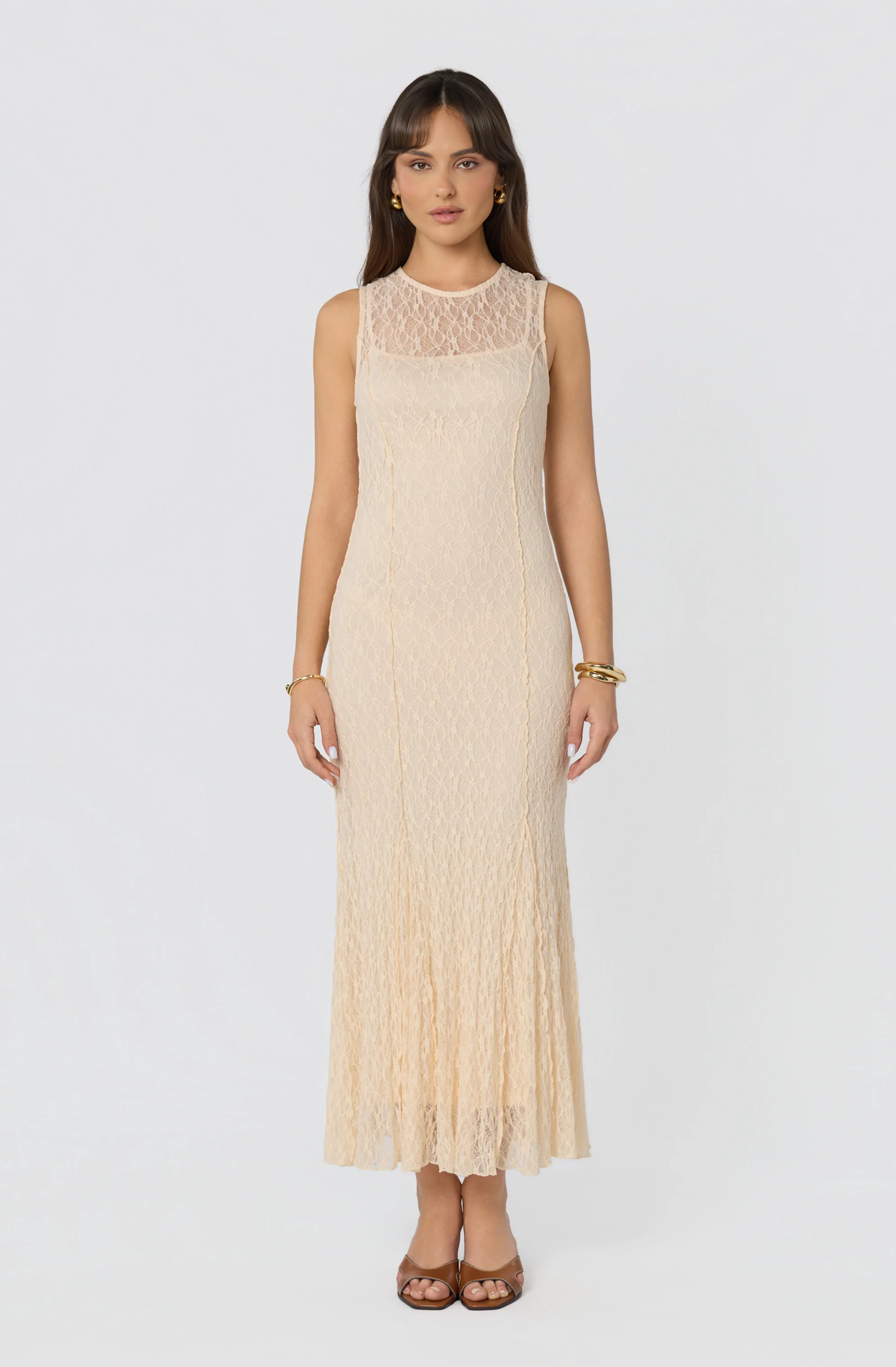 Annabella Semi-Sheer Lace Maxi Dress - Cream / XS | ASTR The Label (US)