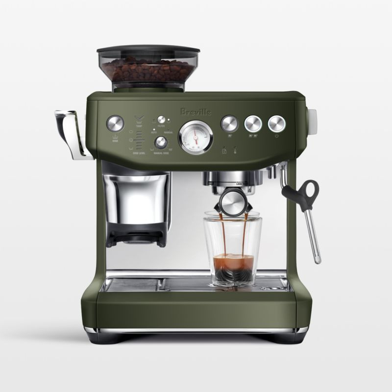 Breville Barista Express Impress Espresso Machine in Olive Tapenade + Reviews | Crate & Barrel | Crate & Barrel