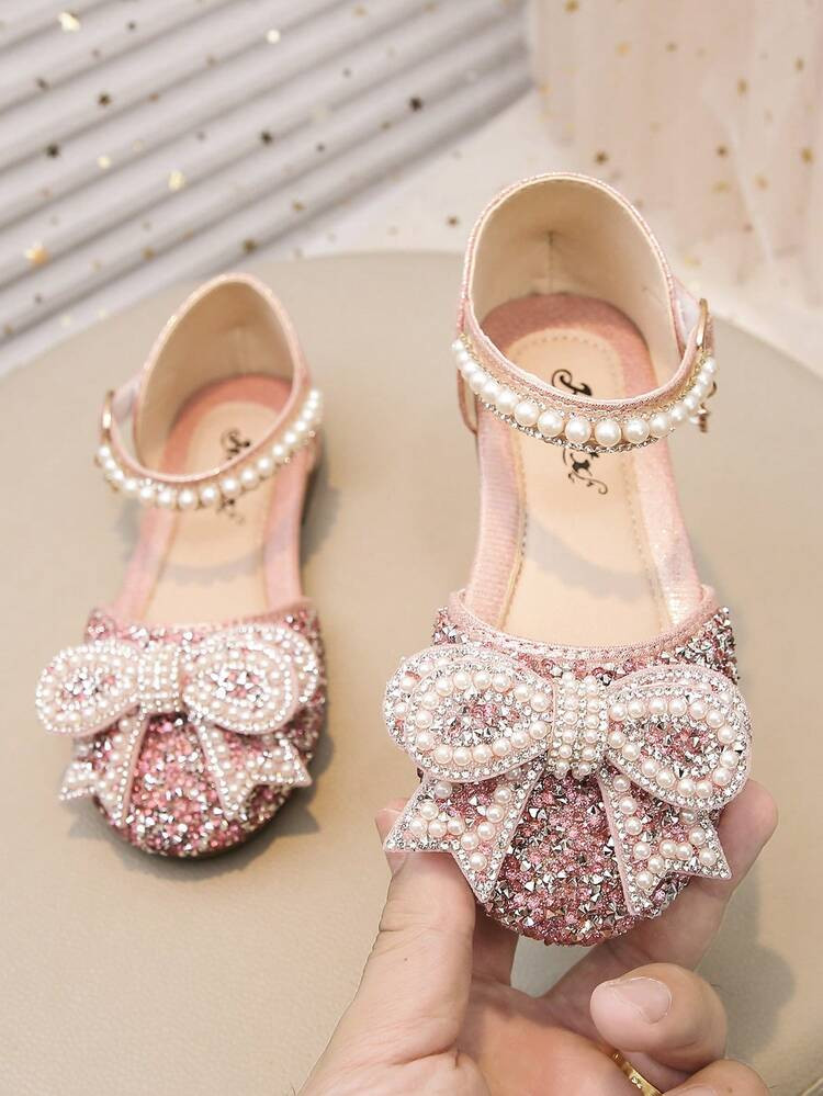 1 Pair Fashion Princess Shoes For Girls, Summer New Design With Bowknot Buckle, Closed Toe And Rhinestone Decor, Suitable For Outdoor Activities, Parties And Various Occasions | SHEIN