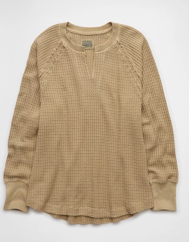 AE Big Hug Notch Neck Waffle Sweatshirt | American Eagle Outfitters (US & CA)