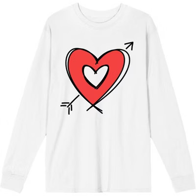 V Day Arrow Heart Adult White Crew Neck Long Sleee Tee-XXL | Target