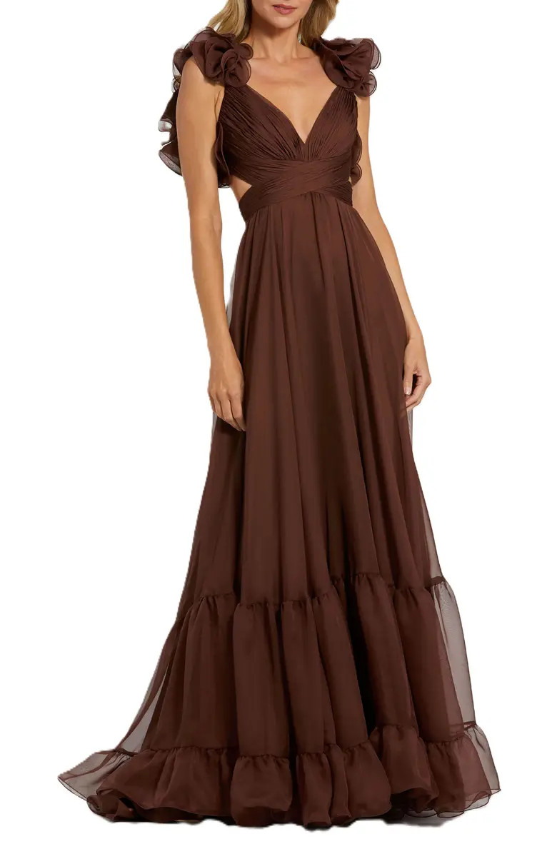 Sleeveless Ruffle Tiered Cut-Out Chiffon Gown | Nordstrom