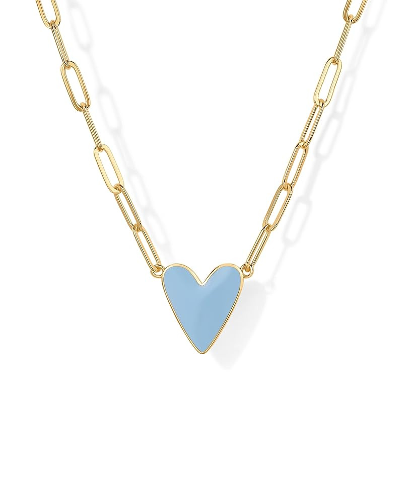 PAVOI 14K Gold Plated Heart Enamel Pendant Necklace for Women | Love Paperclip Chain Necklaces | ... | Amazon (US)