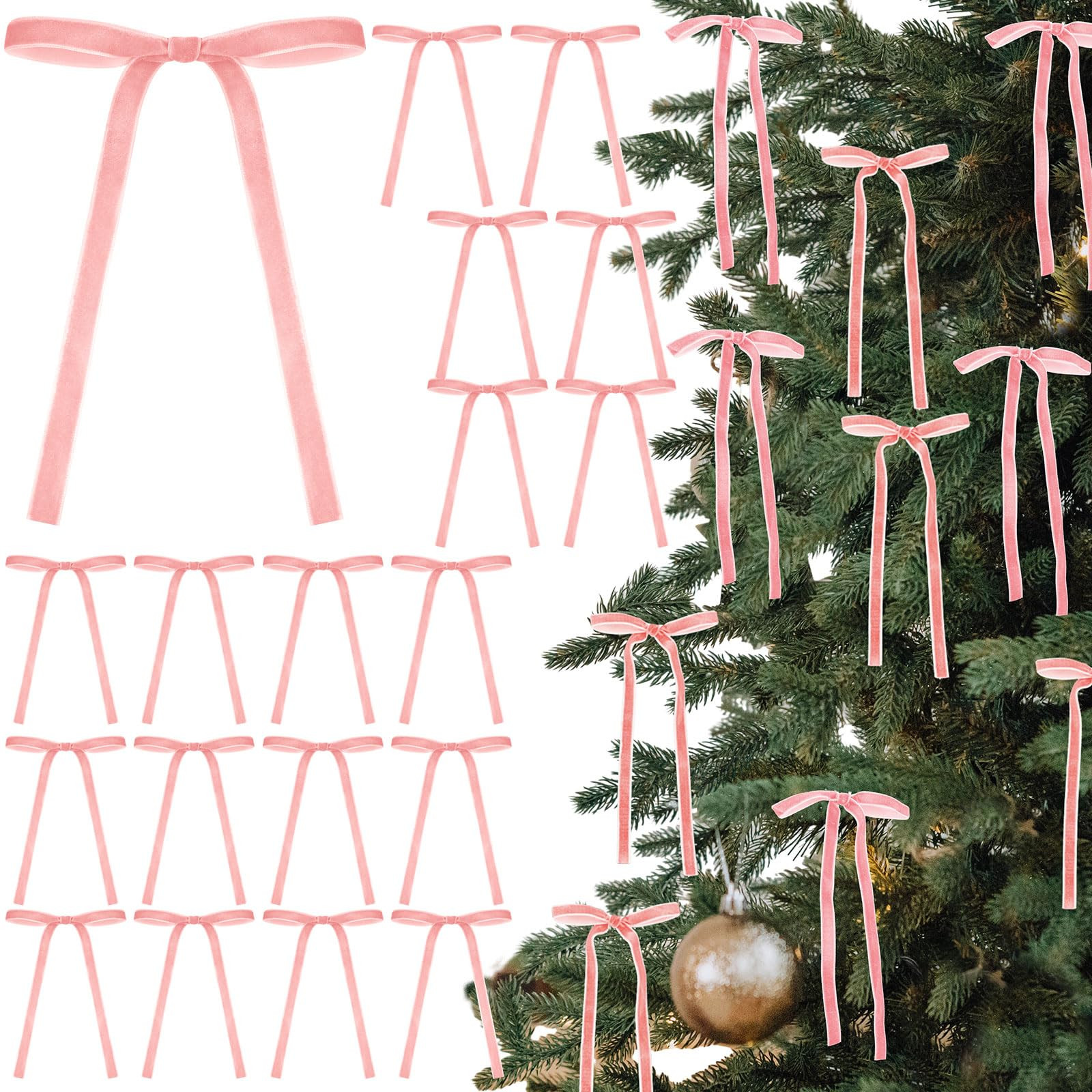24 Pcs Velvet Bows Christmas Tree Ornaments Vintage Velvet Ribbon Bows for Tree Garland Wreath In... | Amazon (US)