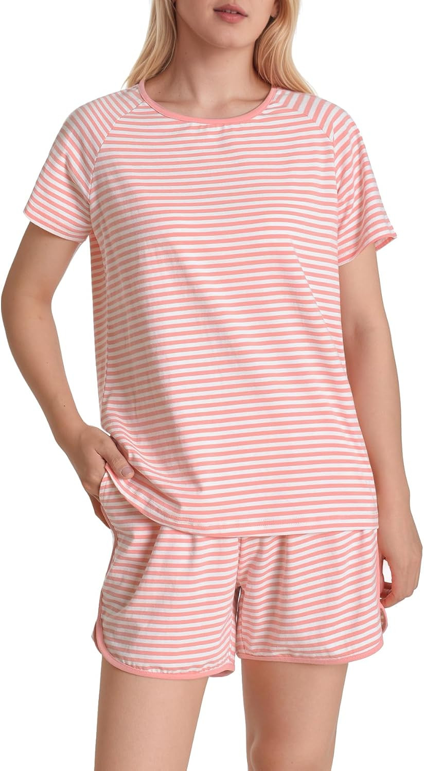 Latuza Women's Cotton Striped Pajama Set Shorts and T-Shirt Loungewear | Amazon (US)