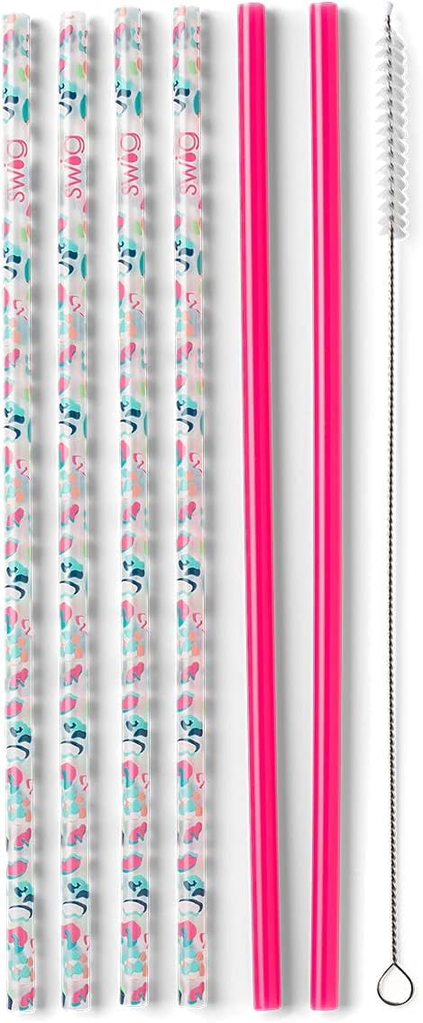 Swig Life Reusable Straws Party Animal + Hot Pink Tall Straw Set & Cleaning Brush, Each Straw is ... | Amazon (US)