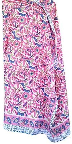 Pure Cotton Hand Block Print Sarong Womens Swimsuit Wrap Cover Up Long (73" X 44"), Multi, 73 X 4... | Amazon (US)