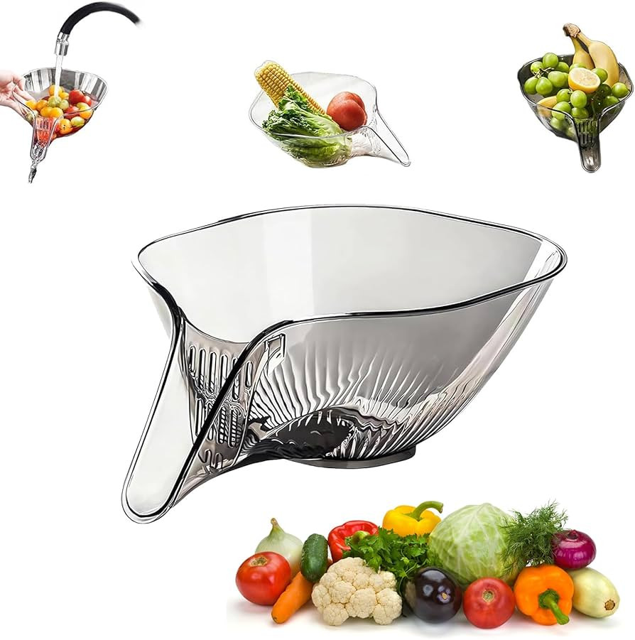 Multi-functional Drain Basket, Drainage Basket Funnel, Fruit Cleaning Bowl with Strainer Containe... | Amazon (US)