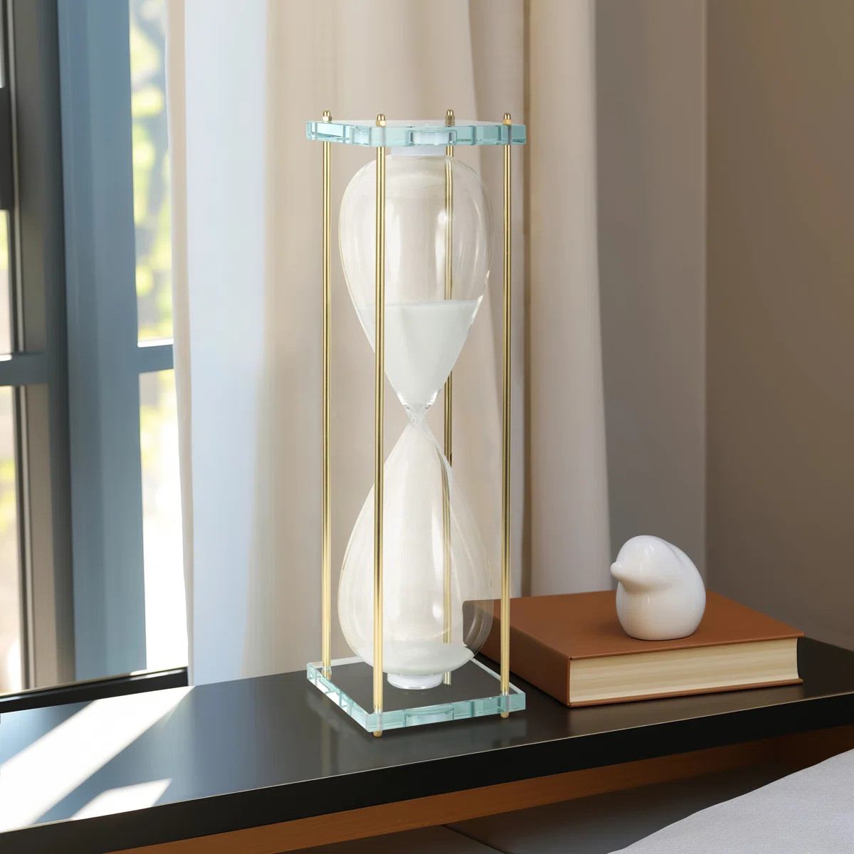 Decorative Hourglass Sculpture Object for Home Decor - Timepiece Metal Statue with Glass Frame fo... | Wayfair North America