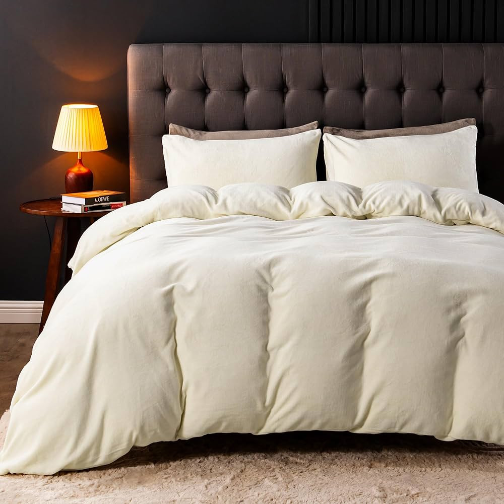 JELLYMONI Beige Velvet Duvet Cover Queen Size - Ultra Soft Flannel Comforter Cover, 3-Piece Luxur... | Amazon (US)