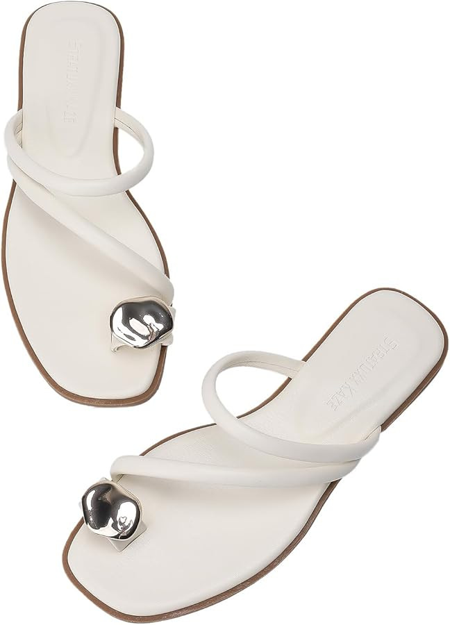 Women's Toe Ring Thong Sandals Open Toe Slide Flat Sandals Casual Summer Flip Flop Flat Sandals | Amazon (US)