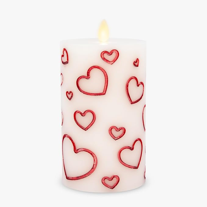 Luminara Flameless Candle Debossed Hearts Pillar Valentine's Day Collection (Pearl Ivory Red Meta... | Amazon (US)