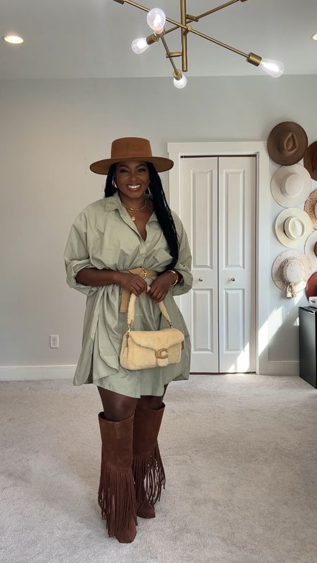 Style tip: get this dress 3-4 sizes bigger than your normal size to get the oversized looked. Linking several options. 
These boots are on MAJOR clearance. So cute and comfy 
Fedora is from my collection: shopLivinFearless.com 

#LTKstyletip #LTKmidsize #LTKshoecrush
