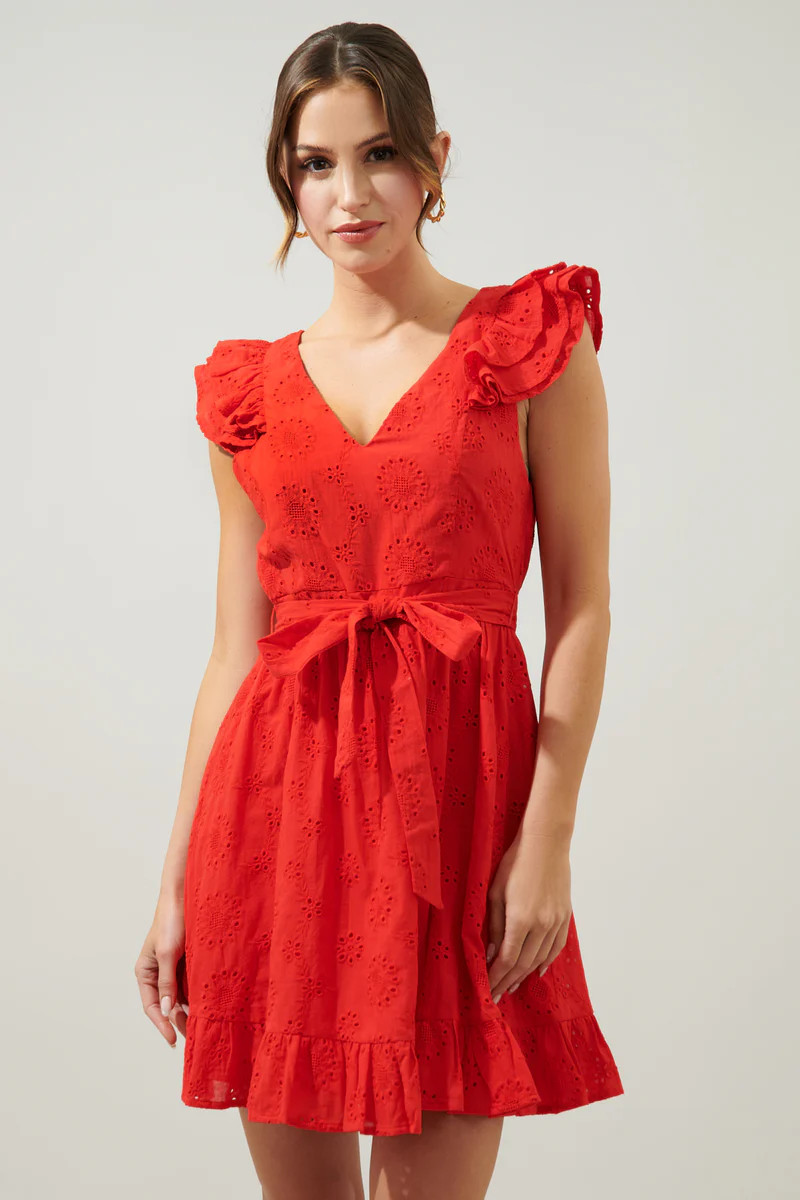 Aurellia Ruffle Eyelet Mini Dress | Sugarlips