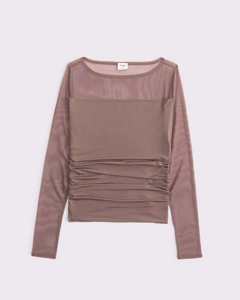 Abercrombie & Fitch Women's Mesh Slash Top in Brown - Size M | Abercrombie & Fitch (US)