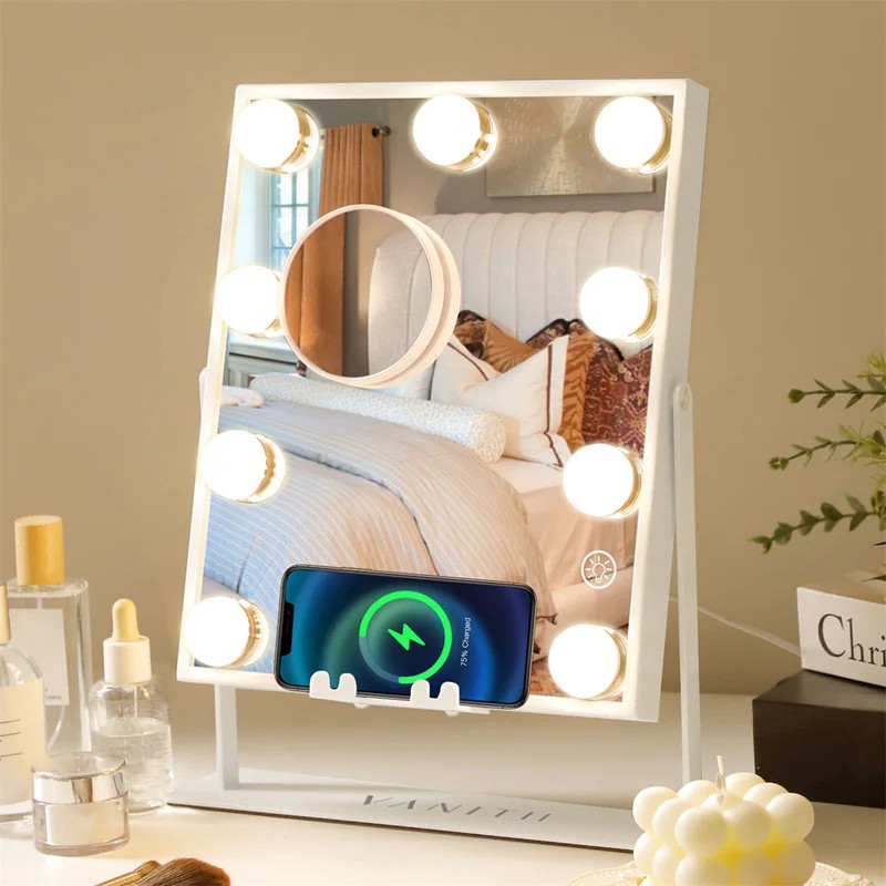 VANITII Hollywood Vanity Makeup Mirror 360 Rotation 9 LED Bulbs Wireless Charge Bluetooth Speaker | Bed Bath & Beyond