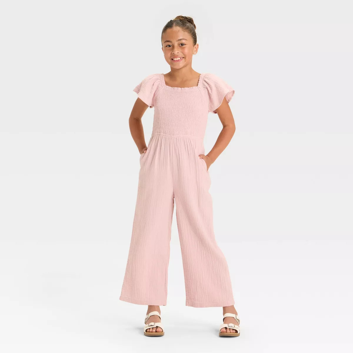 Girls' Flutter Sleeve Smocked Jumpsuit - Cat & Jack | Target