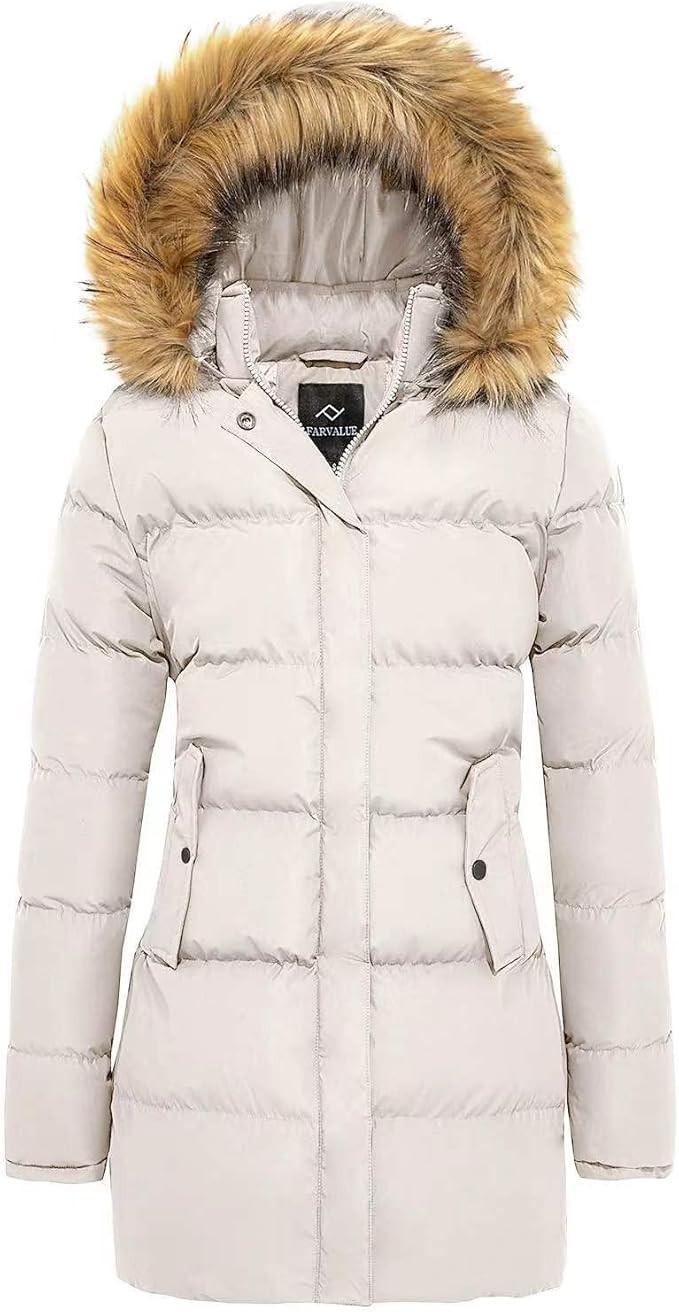 FARVALUE Women's Winter Coat Warm Parka Jacket Puffer Quilted Thicken Hooded Outerwear with Fur T... | Amazon (US)