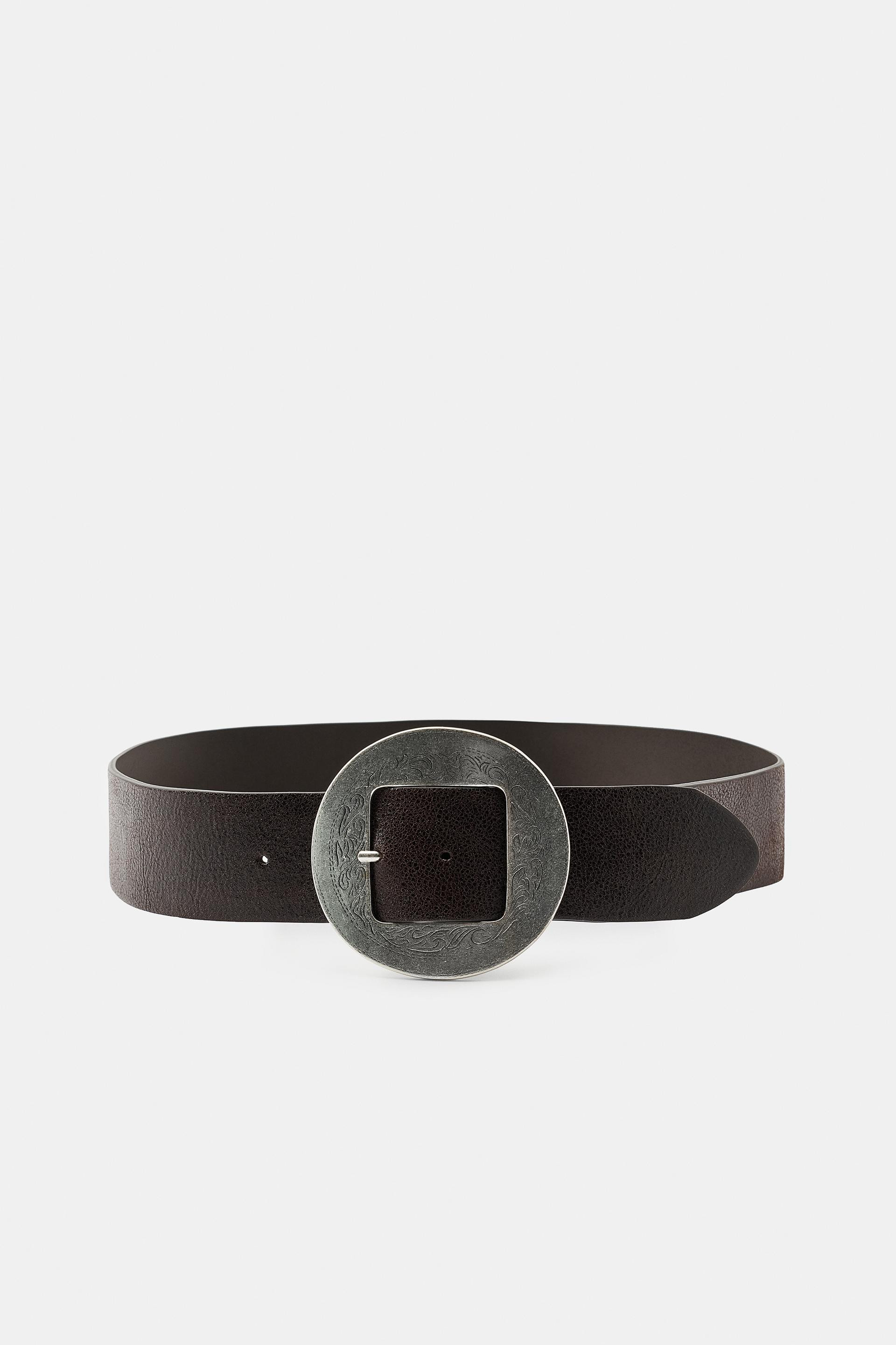 Zara - 100% Leather Belt With Round Buckle - Brown - 30 (Us 30) - Woman | Zara US
