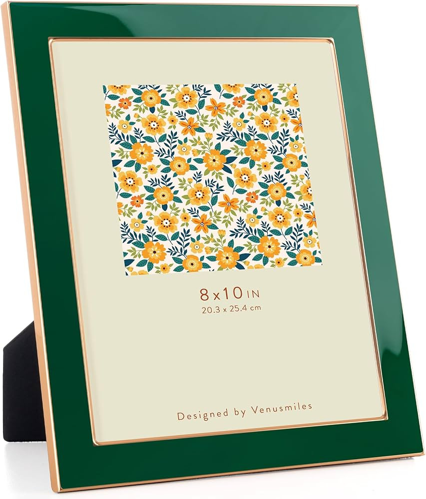 8x10 Enamel Picture Frame, Gold Metal Edge with Easel, Real Glass Photo Frame for Wall and Tablet... | Amazon (US)