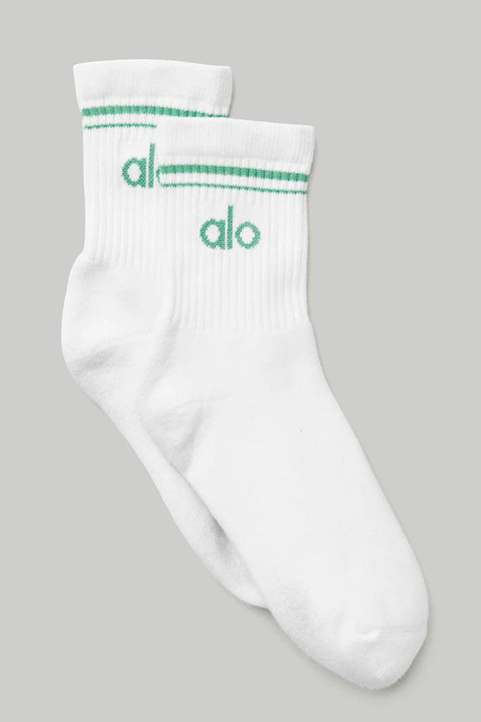 Unisex Half-Crew Throwback Sock - White/Lettuce | Alo Yoga (US)