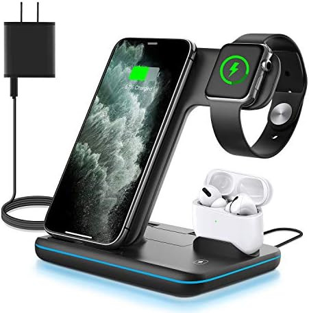 WAITIEE Wireless Charger 3 in 1, 15W Fast Charging Station for Apple iWatch 6/5/4/3/2/1,AirPods P... | Amazon (US)