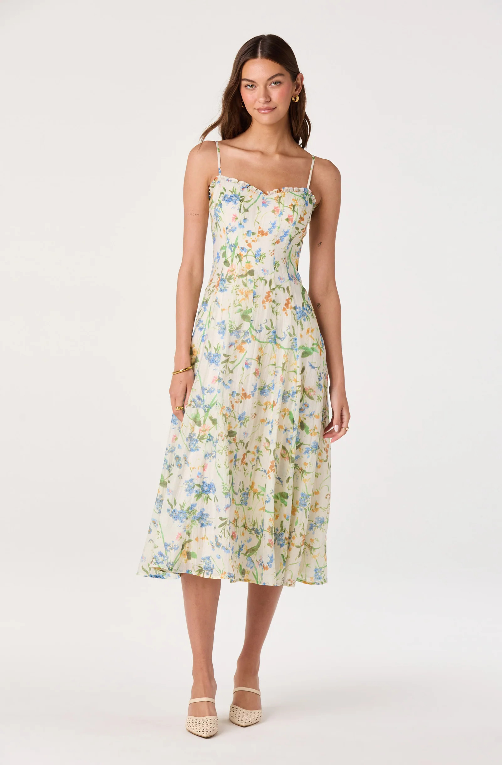 Jaylynn Ruffle Sweetheart Linen Midi Dress | ASTR The Label (US)