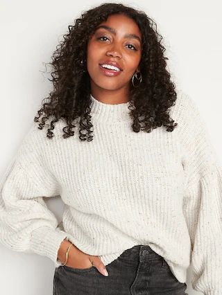 Mock-Neck Speckled Shaker-Stitch Sweater for Women | Old Navy (US)