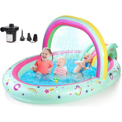 Rainbow Unicorn Inflatable Play Center Kiddie Pool With Slide And Sprinkler For Children''in Baby Pool For Backyard And Garden, Free Inflatable Pump | Wayfair North America