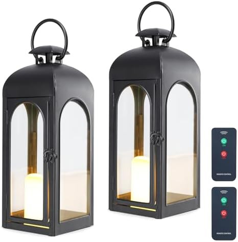 Bdor 2 Pack 16 Inches Metal and Tempered Glass Decorative Lantern with Electronic Wax Effect - In... | Amazon (US)